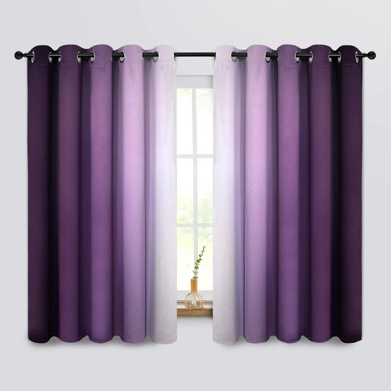COSVIYA Ombre Purple Curtains 63 Inch Length 2 Panels, Grommet Room Darkening Light Blocking Insulated Thermal Gradient Window Drapes for Bedroom/Living Room, 62x63 Inches