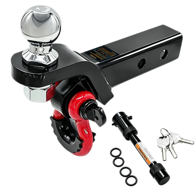Trailer Hitch Ball Mount with Tow Shackle and 3/4" Hitch Pin Clip for Heavy Duty Trucks, SUVs, and Cars, Multifunctional 2 in 1 Hitch Mount Fits 2Inch Hitch Receiver