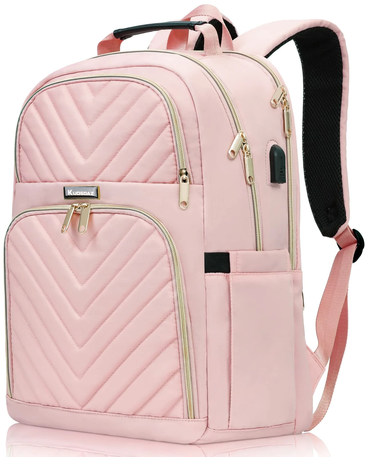 Kuosdaz Women's Backpack, 17.3 Inch School Backpack, Girls, Teenagers with Charging Port, Laptop Backpack, Stylish Daypack, Waterproof for School, University, Travel, Work, Pink