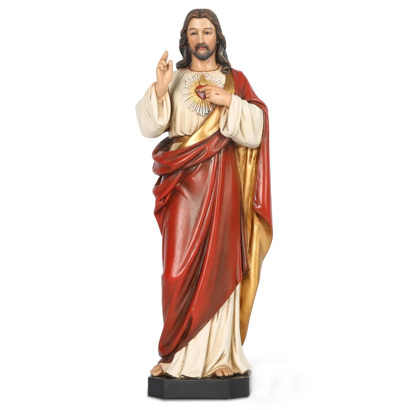 BC Catholic Sacred Heart of Jesus Statue, Catholic Figurine, Religious Gift, 14.75" H, Handmade by Buildclassic