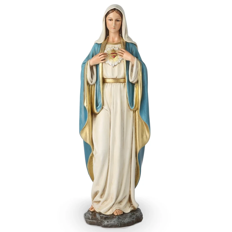 BC Catholic Immaculate Heart of Mary Statue, Virgin Mary Figure for Altar, Catholic Gifts to Mom, Religious Decor 16.5" H Renaissance Sculpture Handmade by Buildclassic