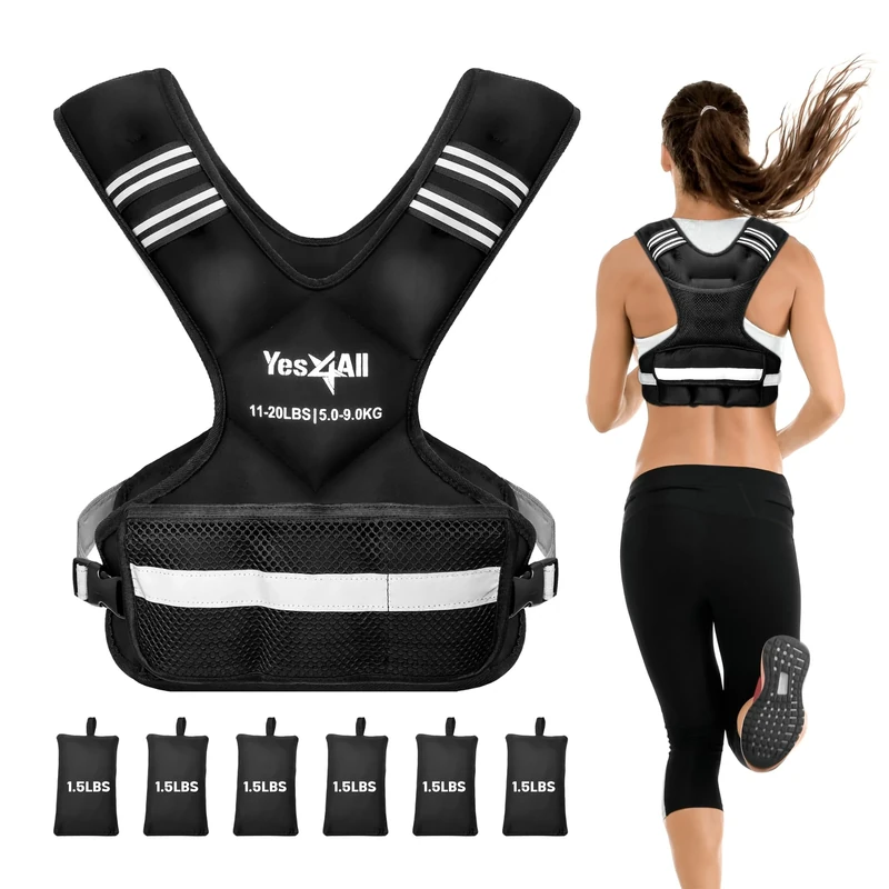 Yes4All Adjustable Weighted Vest with Reflective Strip,11-20 lbs Weight Vest for Strength Training for Men & Women, Small