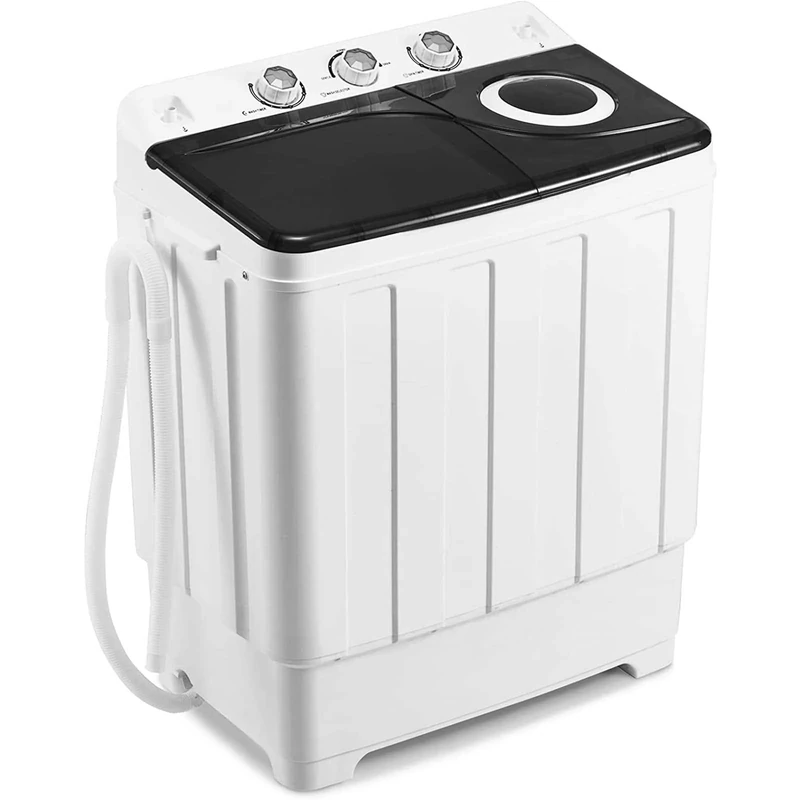 Gvqng Twin Tub Washer and Dryer Combo, 28Lbs Capacity Washing Machine with Control Knobs, Built-in Drain Dump & Timer Control, for Home/RV/Dorm/Apartment,Black,28lbs