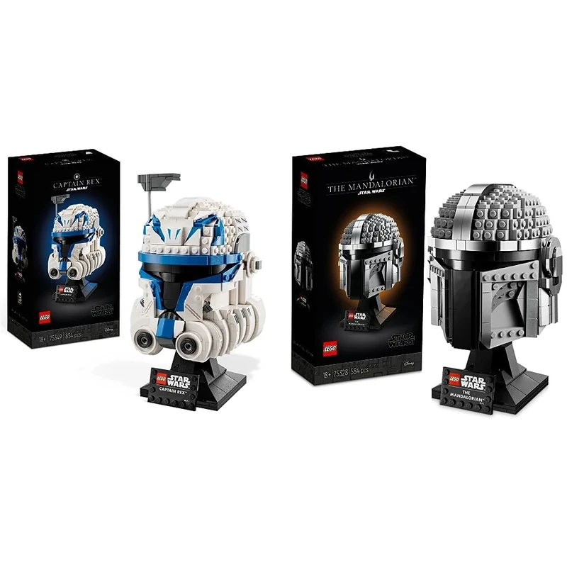 LEGO 75349 Star Wars Captain Rex Helmet Set, The Clone Wars Collectible & 75328 Star Wars The Mandalorian Helmet Buildable Model Kit, Display Collectible Decoration Set