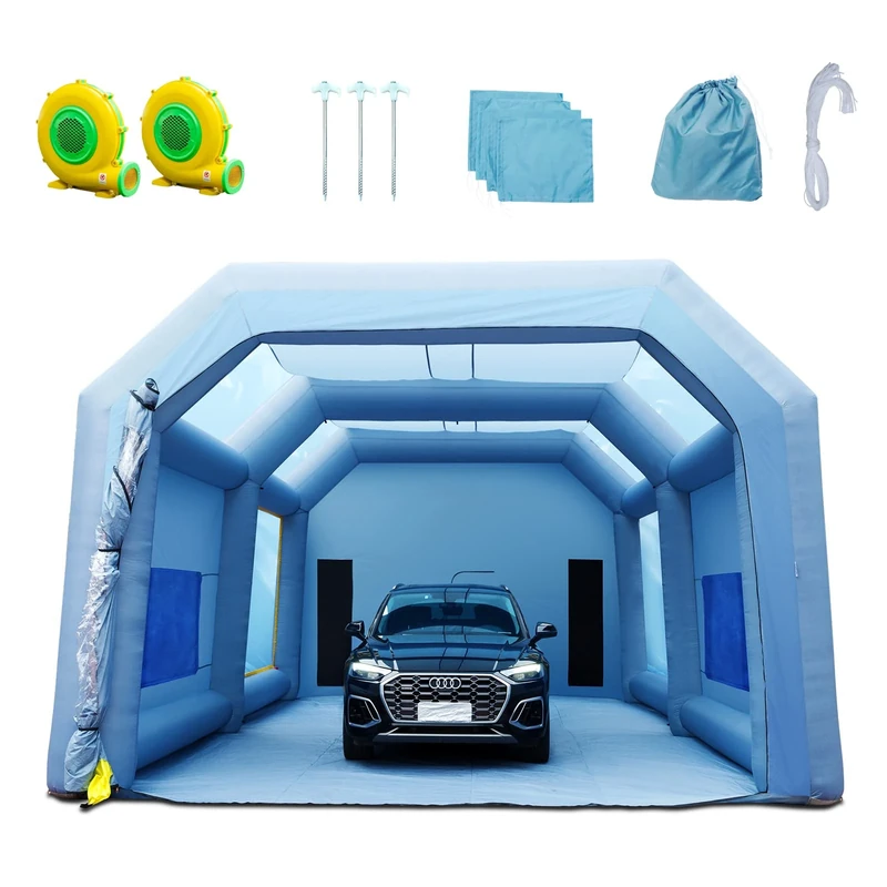 VEVOR Inflatable Booth for Cars and Trucks: Large Spray Tent with High-Power 950W+1100W Blowers, 33x20x13ft Painting Shelter, Blue with Air Filter System