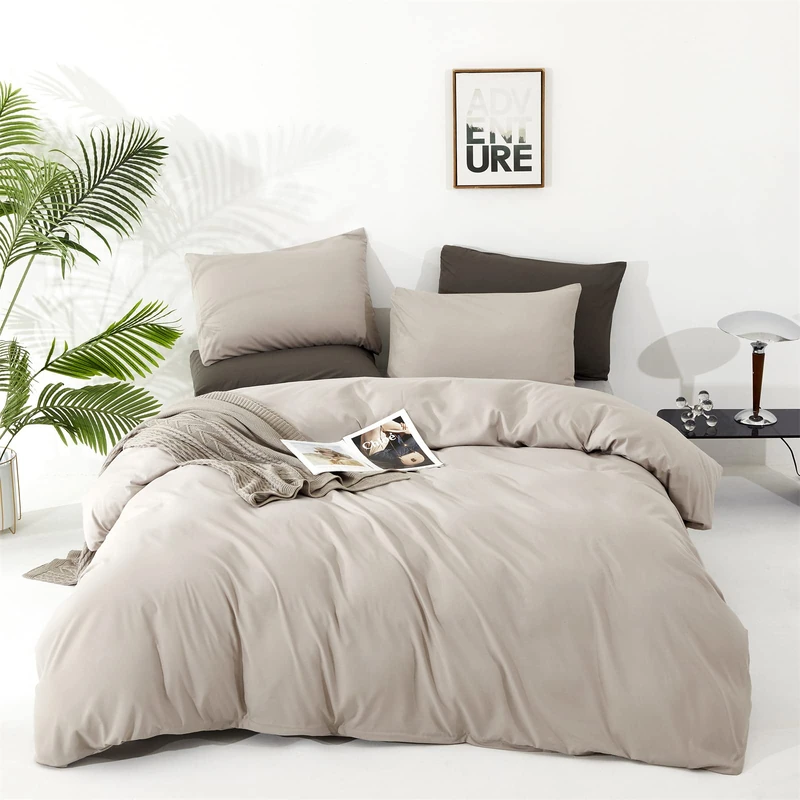 KAREVER Light Khaki Comforter Set Full Size Khaki Comforter 3 Pieces Champagne Color Full Comforter Bedding Set Women Solid Khaki Full Bed Comforter Set All Season Gift