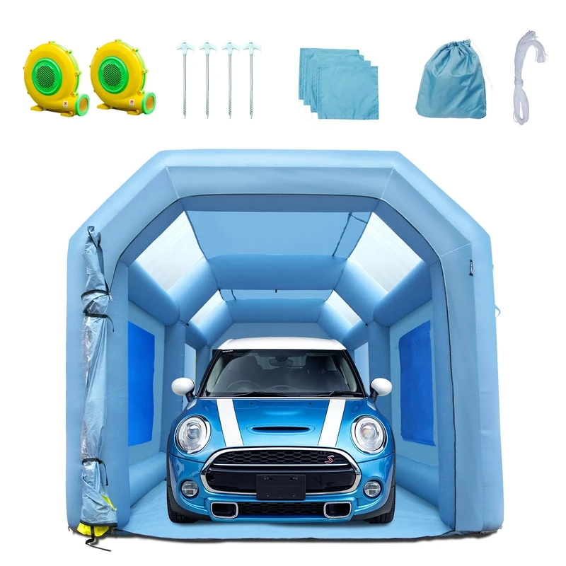 VEVOR Portable Inflatable Paint Tent for Spray Painting 480+750W, 5 x 2.2 x 2.1 m Spray Guard Paint Booth for DIY Projects, Hobby Paint Machine Tool, Blue 210D Oxford Fabric Car Paint Booth