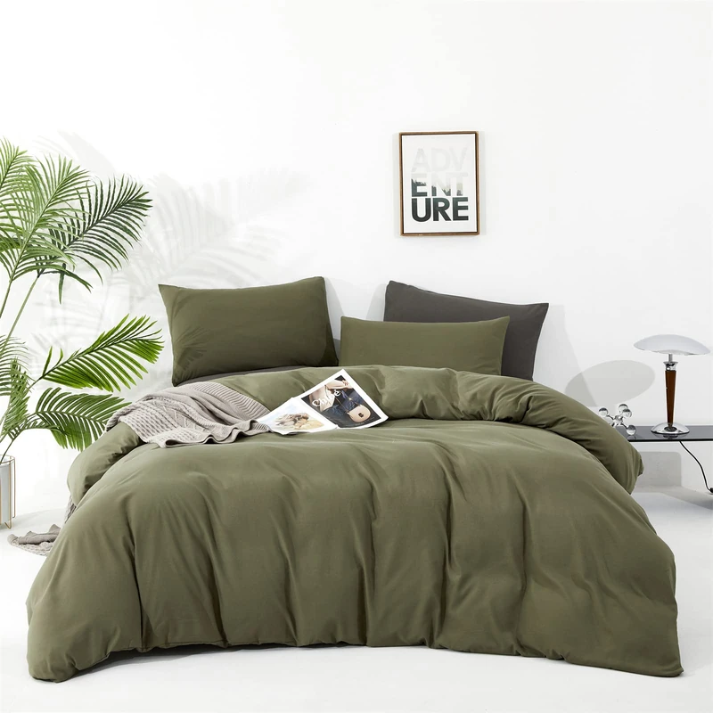 KAREVER Olive Green Comforter Set Queen Size Solid Green Comforter 3 Pieces Soft Dark Green Queen Comforter Bedding Set Women Pure Olive Green Queen Bed Comforter Set for All Season as Gift