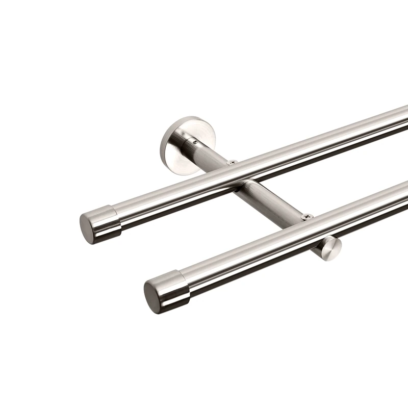 Meerveil 400 cm Double Track Curtain Pole, Metal Rod, Diameter 20 mm, Stainless Steel, Curtain Pole Wall Mounting for Bedroom, Dining Room, Living Room or Kitchen, Drilling, Not Extendable - Image 1