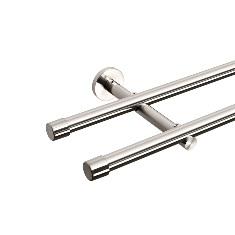 Meerveil 360 cm Double Track Curtain Pole, Metal Rod, Diameter 20 mm, Stainless Steel, Curtain Pole Wall Mounting for Bedroom, Dining Room, Living Room or Kitchen, Drilling, Not Extendable