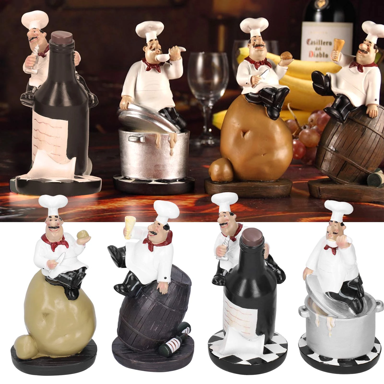 Tissting Resin Chef Figurine, Handmade 3D Cute Chef Statue with Weighted Base, Silky Smooth Ornament for Home Counters, Coffee Shops, Gift for Newlyweds, Housewarmers, Pastry Apprentices