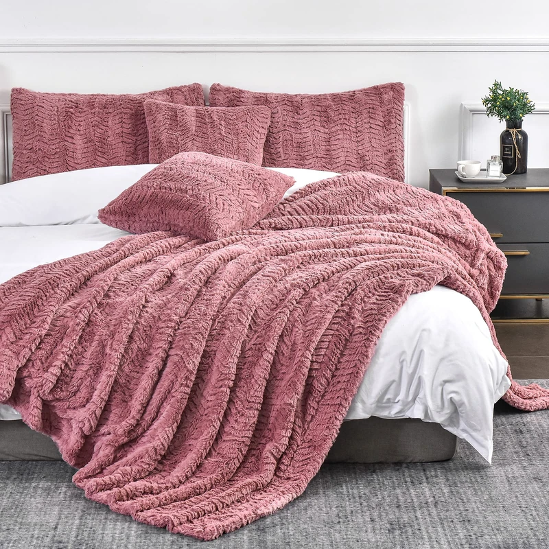 YUSOKI Luxury Faux Fur Blanket, Soft Fuzzy Fluffy Cozy Plush Furry Comfy Warm Blanket for Couch, Bed, Chair, Sofa, Bedroom - Women, Teen Girls Gift (Pink, Queen 90"x90")