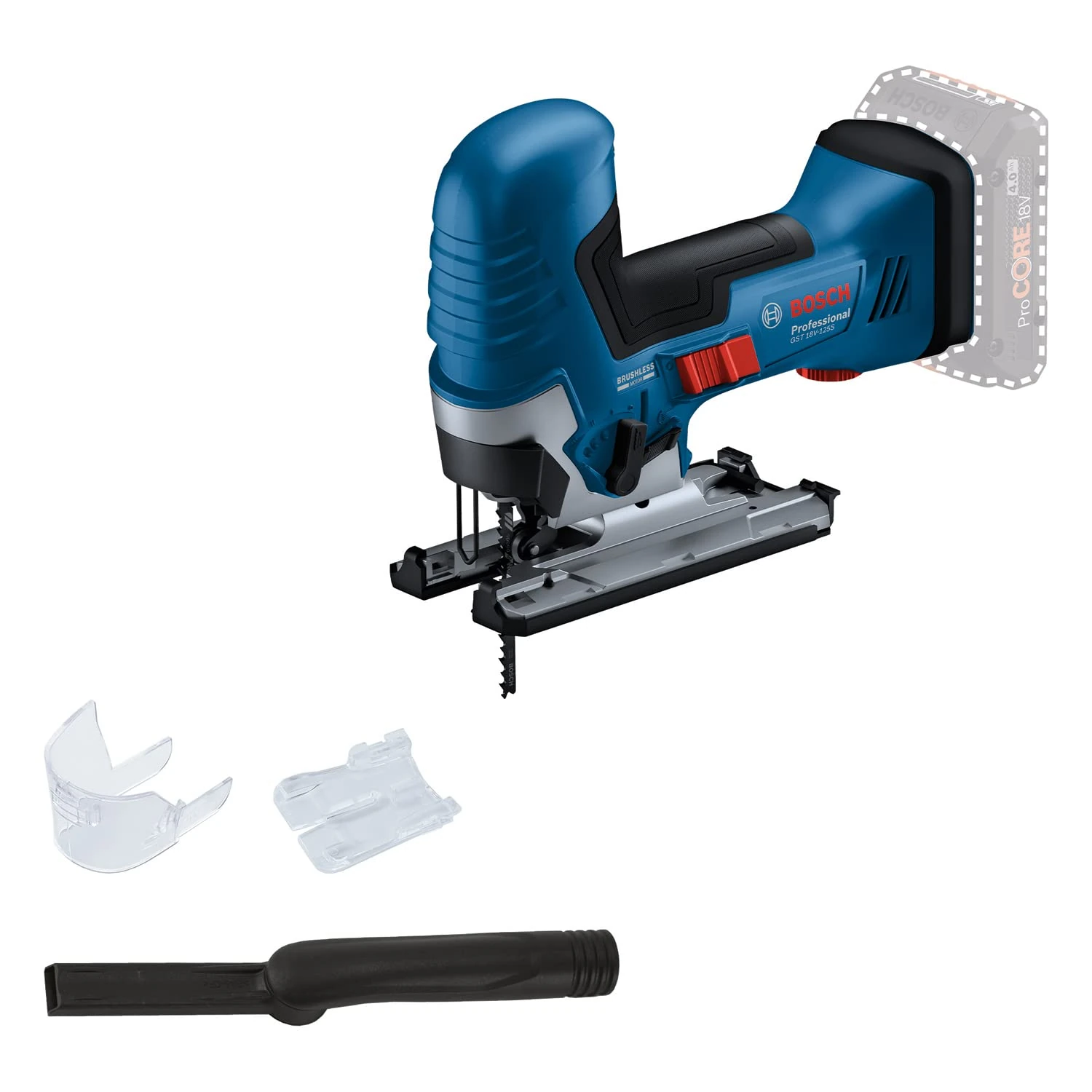 Bosch Professional 18V System Cordless Jigsaw GST 18V-125 S (ideal for curved cuts and section cuts, SDS saw blade holder, incl. 1x jigsaw blade, dust extraction set)