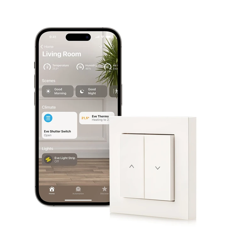 Eve Shutter Switch - Smart Roller Shutter Control with Built-in Schedules, Adaptive Shading, Siri Voice Control, Timer, Remote Access, No Bridge Needed, Bluetooth/Thread, Apple HomeKit