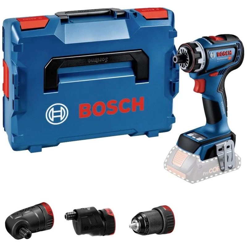 Bosch Professional 18V System Cordless Drill Driver GSR 18V-90 FC (FlexiClick System, Hard Torque of 64 Nm, brushless Motor, 2-Gear, incl. 1x GFA 18-M, 1x GFA 18-E, 1x GFA 18-W, L-BOXX)