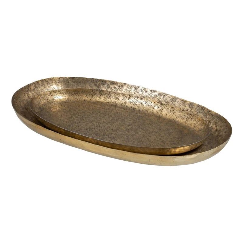 Snack Tray 67 x 41 x 5 cm, Gold Aluminium (Pack of 2) - Image 1