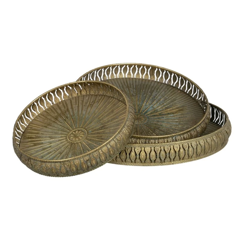 Snack Tray, 36.5 x 36.5 x 5 cm, Gold, Metal, 3 Pieces - Image 1
