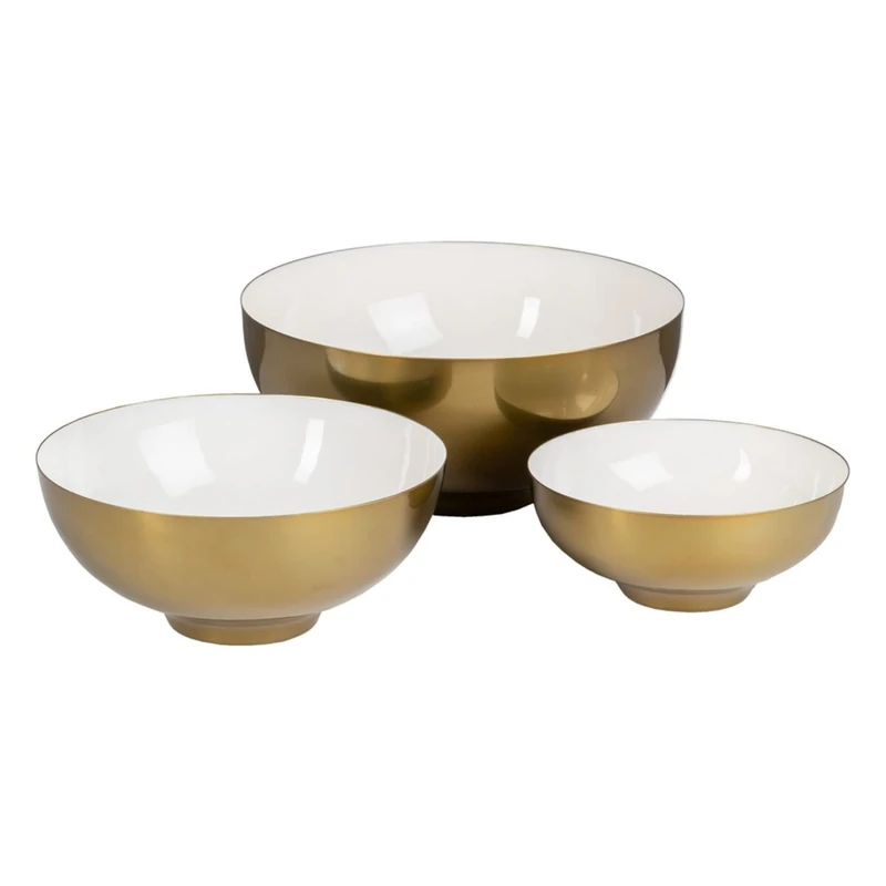 BigBuy Home Bowl, 30 x 30 x 14 cm, Gold, White Iron (Pack of 3) - Image 1