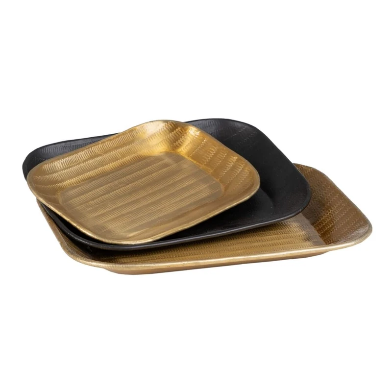 Snack Tray 32 x 25.5 x 3 cm Black Golden Aluminium 3 Pieces - Image 1