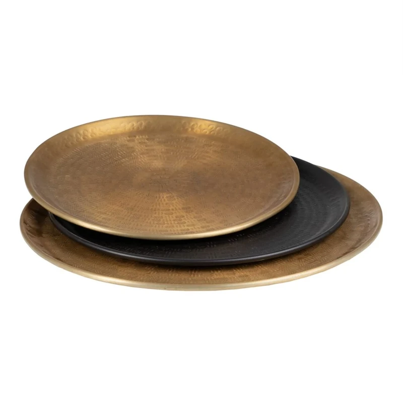 Snack Tray 48 x 48 x 2 cm Black Golden Aluminium 3 Pieces