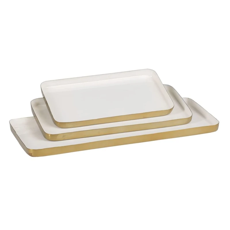 Snack Tray 47 x 20.5 x 2 cm, Gold White Iron 3 Pieces - Image 1