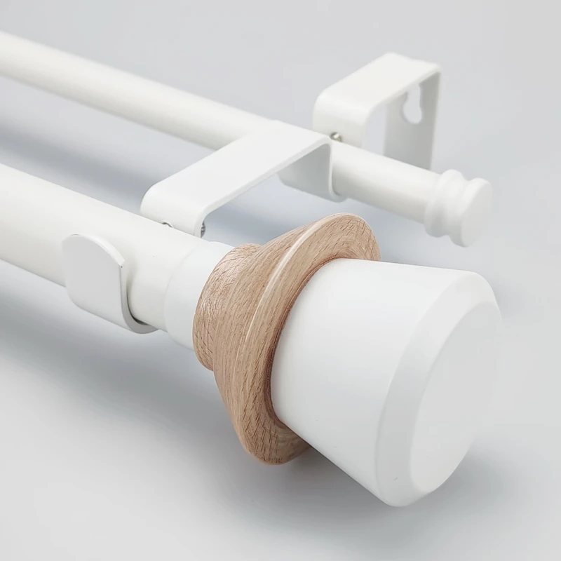 SKYPLUS LIVING Nordic Style White Double Curtain Rod Set with Decorative Finials, 72-144 inch, Standard Double Drapery Rod for 1 Pack, 1 Inch diameter, Adjustable Length