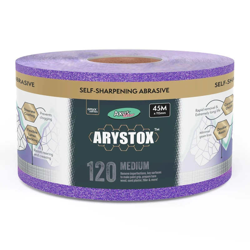 Axus Decor Arystox Ceramic Oxide Abrasive Paper (Onyx Series) Sandpaper Roll, Superior Finish on Wood, Metal & More, Ideal For Professional Painters & DIY enthusiasts, 45m x 115mm, 120 grit
