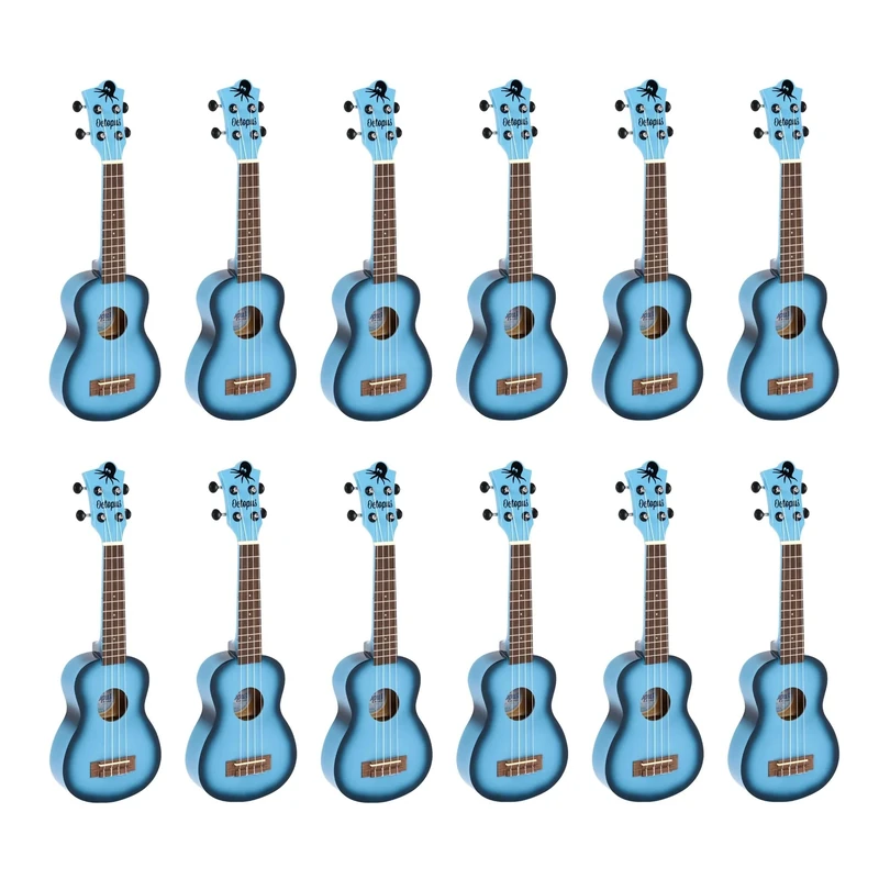 Octopus Academy soprano ukulele classroom pack of 12 - Light blue burst