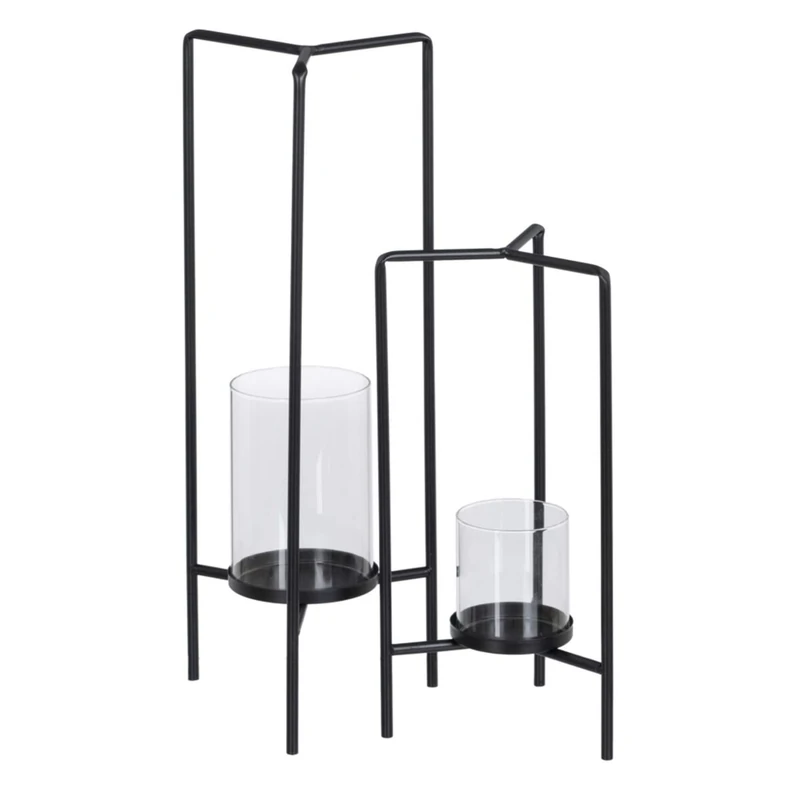 Candle Holder 18.5 x 16.5 x 50 cm Glass Black Metal (Pack of 2) - Image 1