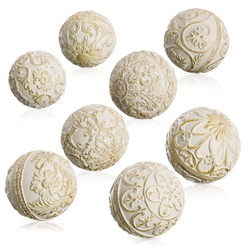 White Gold Decoration Balls 10 x 10 x 10 cm (8 Units)