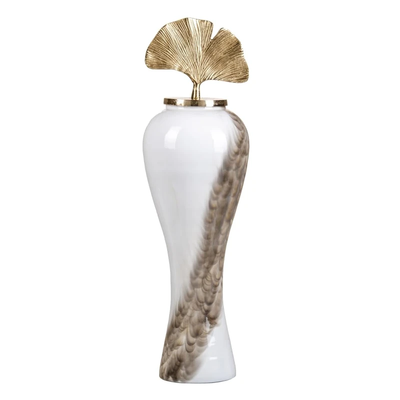 Vase 25 x 25 x 84 cm Glass Gold Metal White - Image 1