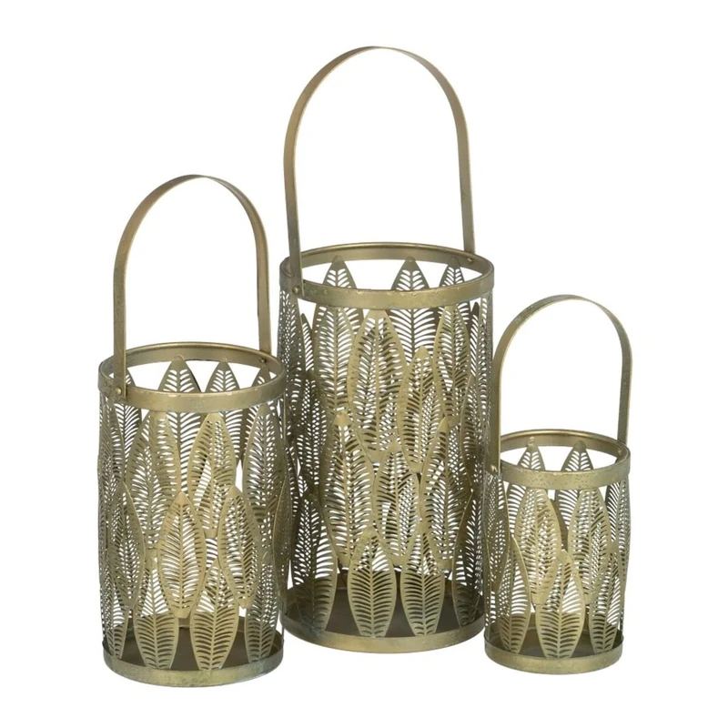 Candle Lantern Gold Metal 13 x 13 x 23 cm (3 Units)