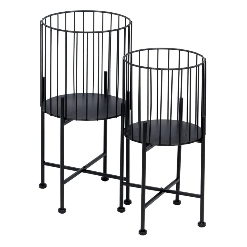 BigBuy Garden Planter Set 28 x 28 x 51 cm Black Metal (Pack of 2)