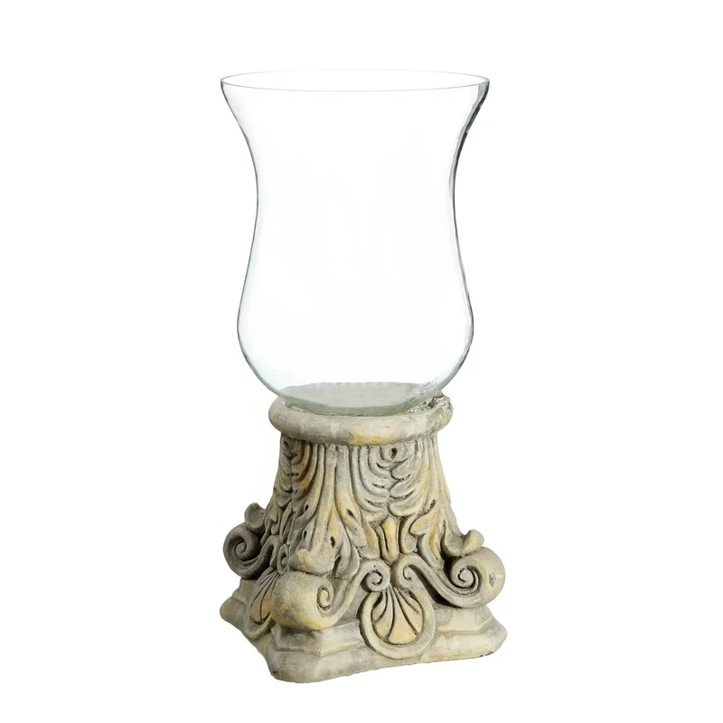 Candle Holder 19.5 x 19.5 x 42 cm Cream Cement Glass