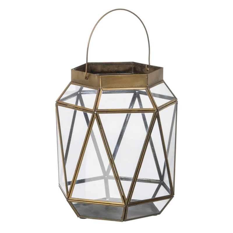 Lantern 23 x 23 x 27 cm Gold Glass Candle Holder Metal