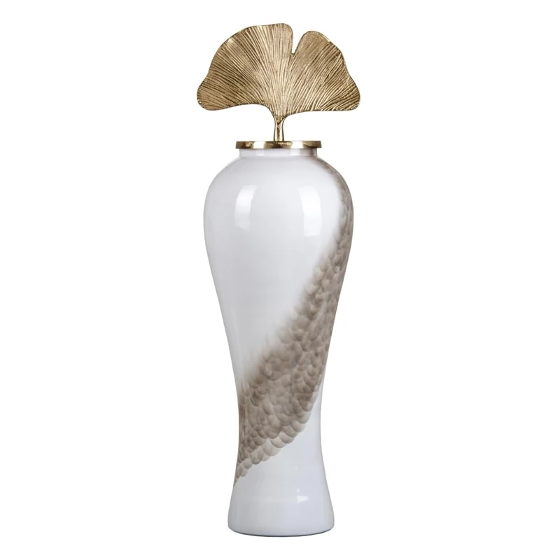 Vase 29 x 29 x 102 cm Golden Glass Metal White