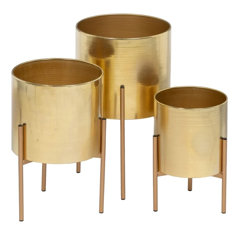 BigBuy Garden Metal Gold Planter Set 23 x 23 x 40 cm (3 Pieces)