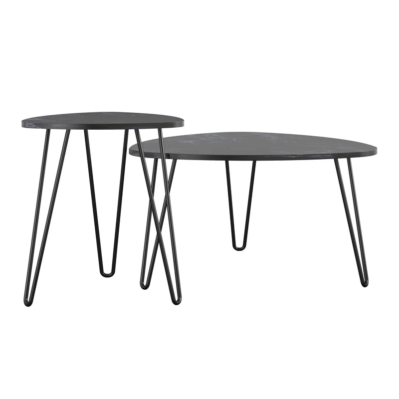 Novogratz Athena Nesting Tables Black Marble Look