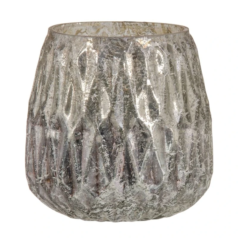 Candle Holder Glass Grey 11 x 11 x 11 cm