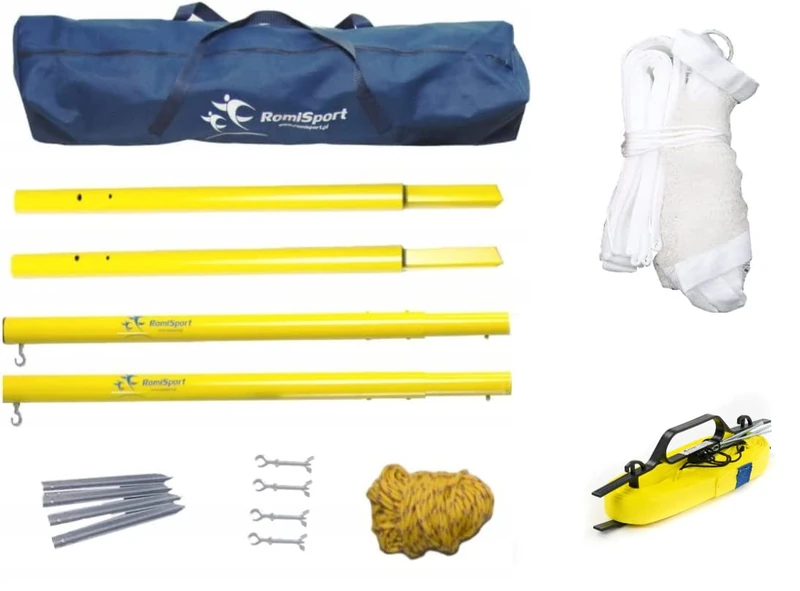 Romi Sport Badminton Complete Net + Post + Field Marker Courtline Adjustable Max. 6.15 x 13.4 m, Lawn Sand Set for Leisure Use for the Garden