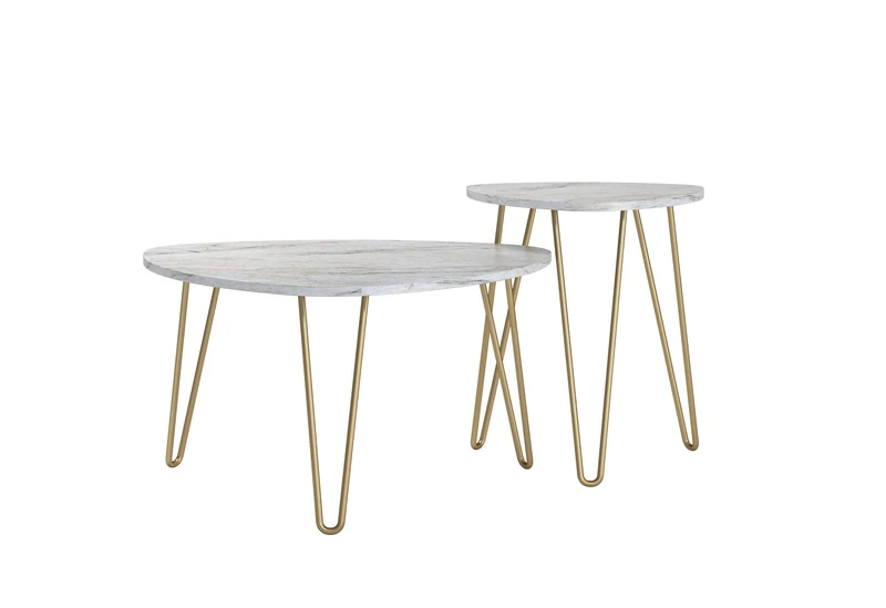 Novogratz Athena Nesting Tables White Marble Look