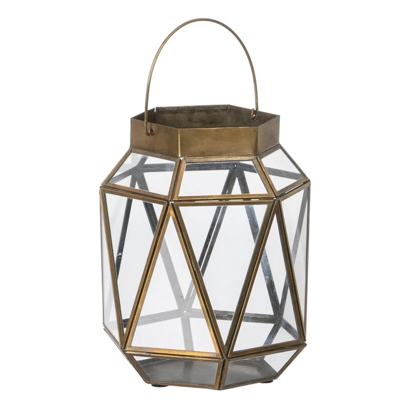 Candle Lantern Glass Gold Metal 17 x 17 x 22 cm - Image 1