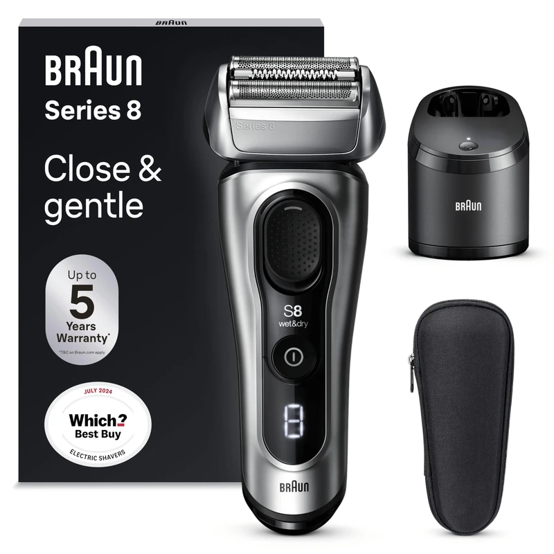 Braun Series 8 Electric Shaver for Men, 4+1 Shaving Elements & Precision Long Hair Trimmer, SmartCare Center, Wet & Dry Electric Razor For Men with 60 Min. Runtime, Gifts for Men,8567cc, Silver