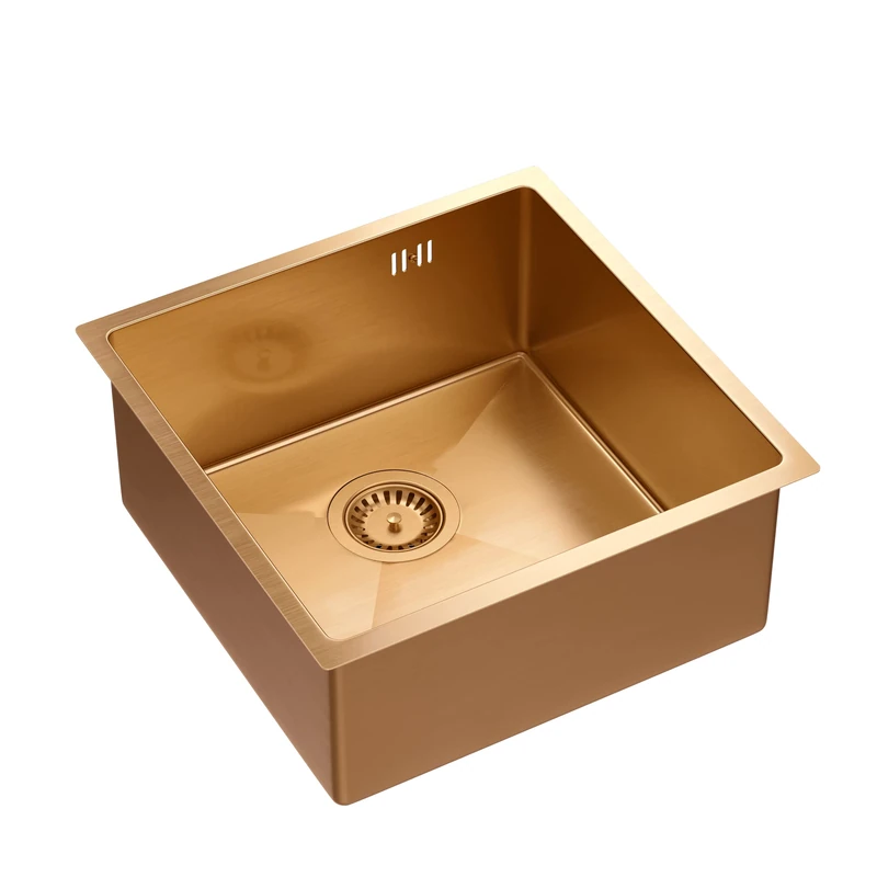 Quadron Paul Stainless Steel Sink, Dimensions: 44 x 44 x 19 cm, 1 Basin, Base Cabinet: from 45 cm (Copper PVD (Built-in Basin))