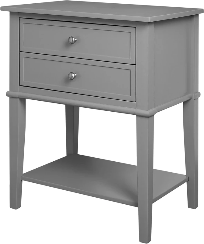 DHP Furniture Franklin Accent Table with 2 Drawers, Grey