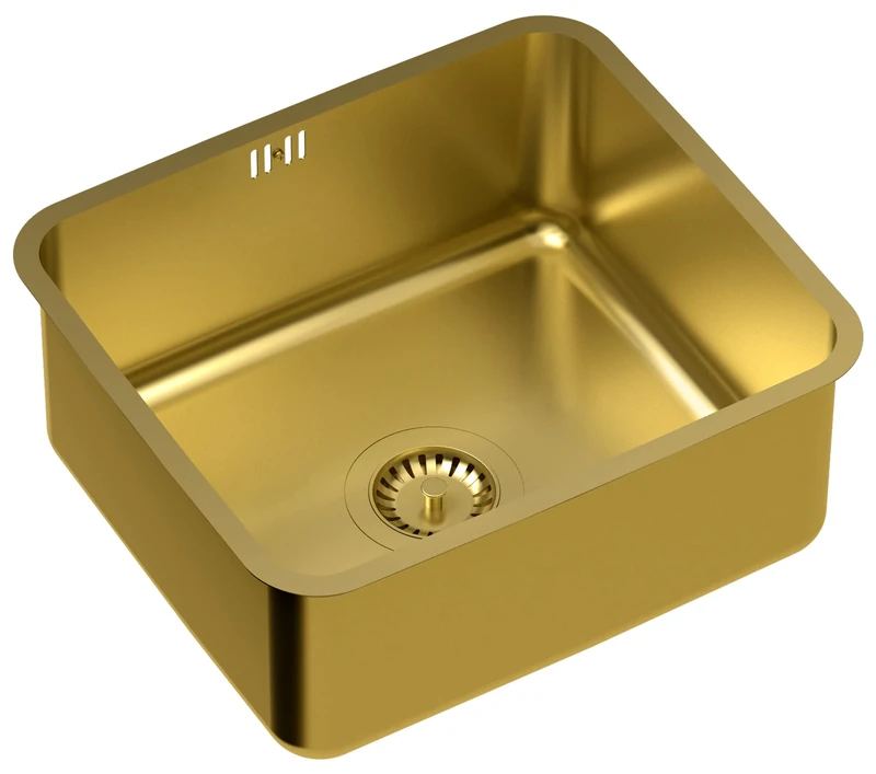 QUADRON Sink Single Bowl Stainless Steel Sink, Size 44 x 44 x 18 cm, Colour: Gold PVD, Nicolas Built-in Sink, Deep Sink, Single Basin, Kitchen Sink, Stainless Steel Sink