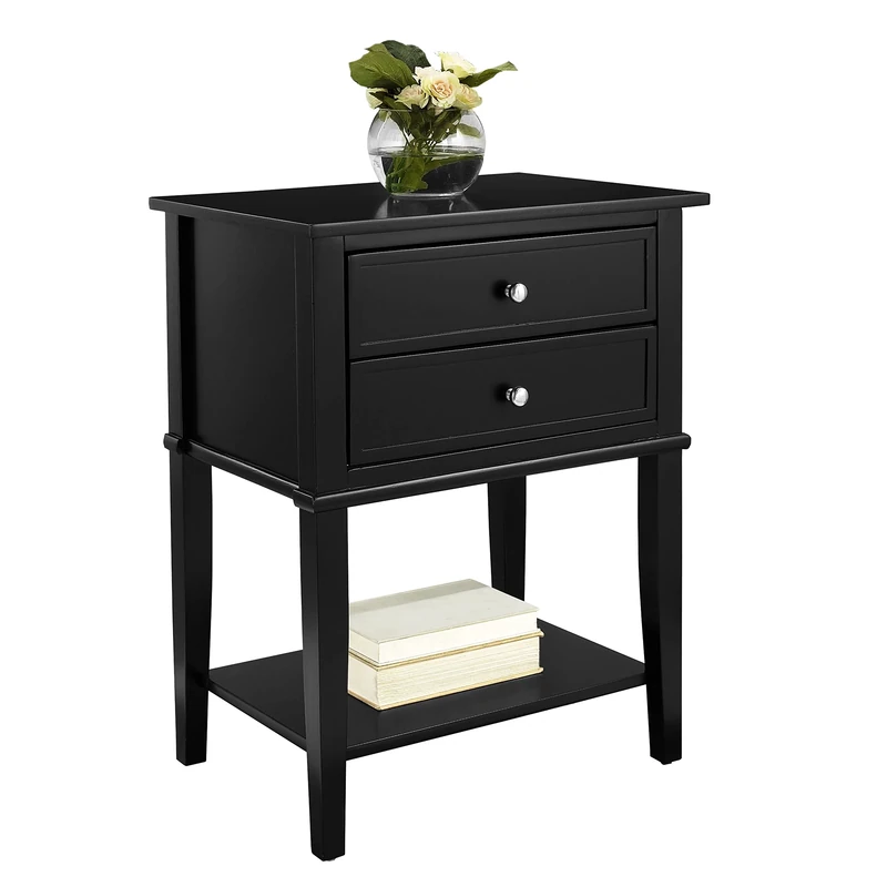 DHP Franklin Accent Table with 2 Drawers, Black