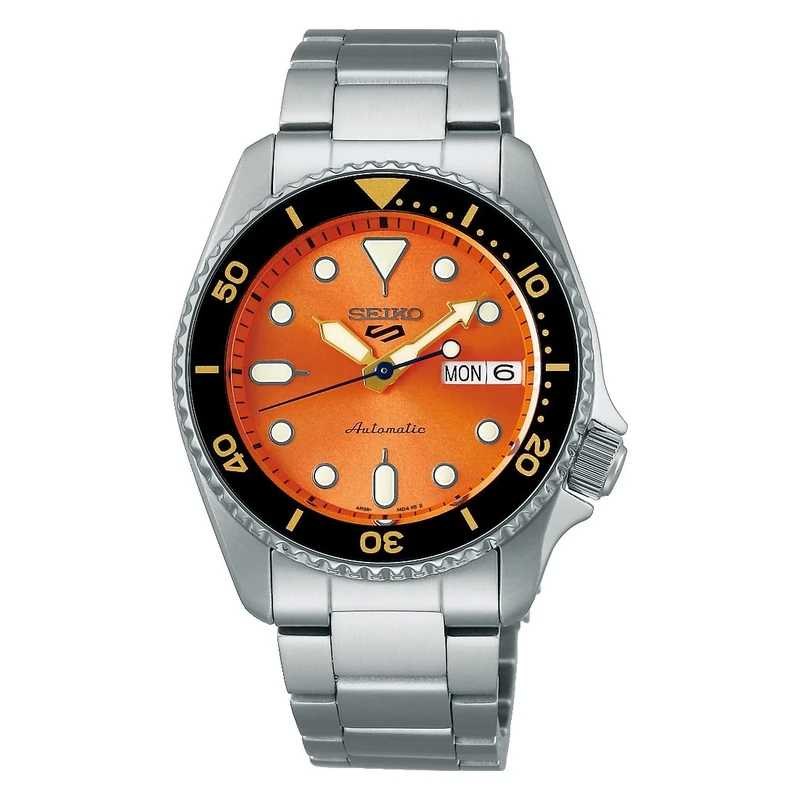 Seiko 5 Sports SRPK35K1 38mm Orange Diver Watch - Steel Bracelet