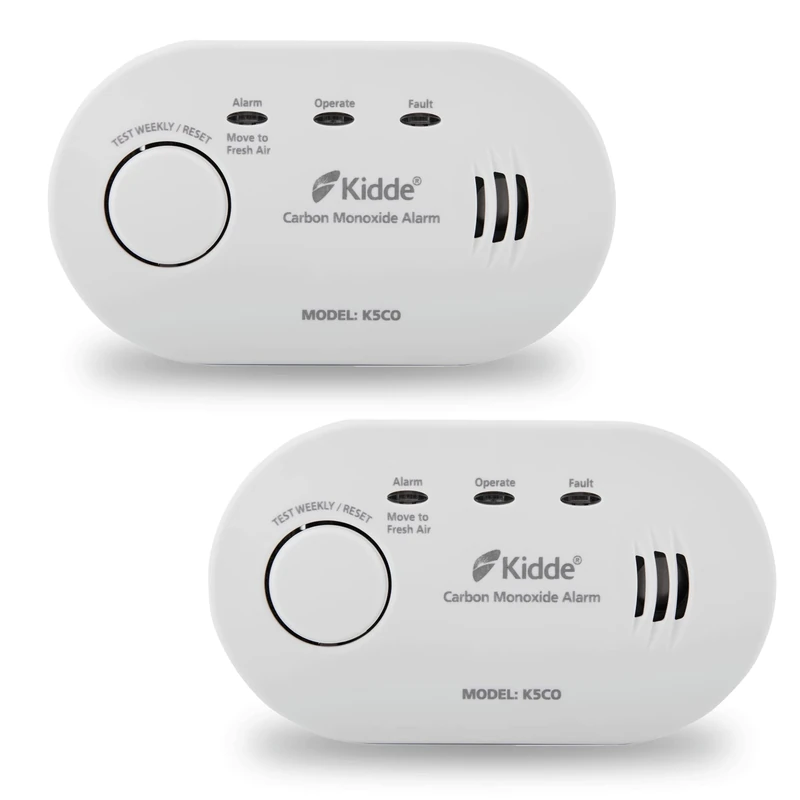 Twin Pack Kidde 5CO Battery Powered Carbon Monoxide Alarm and Detector - 10 Year Sensor Life with AA Batteries