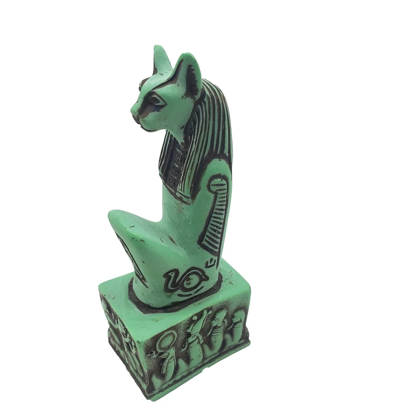 Bastet Cat Statue Green - Ancient Egypt Deity - Egyptian Goddess - Made in Egypt